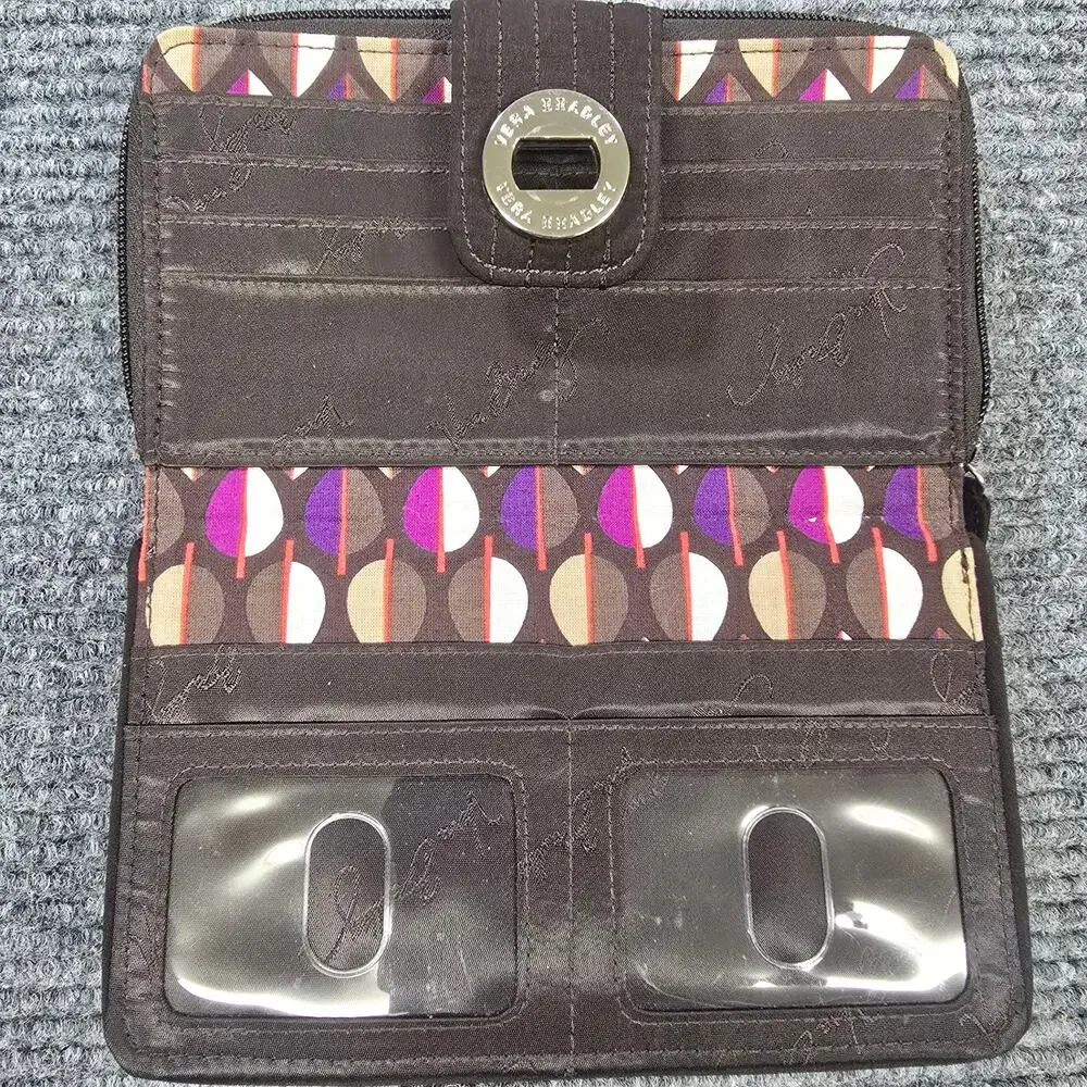 Vera Bradley Turnlock Wallet Womens Espresso Brown Quilted Zip Around - Picture 3 of 6